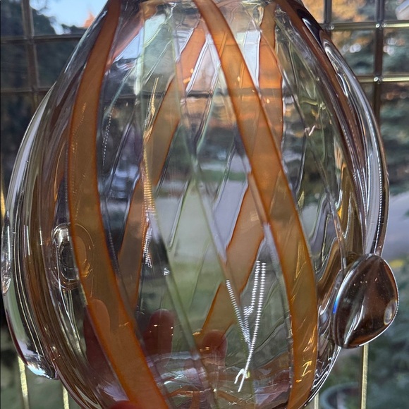 Hand Crafted Glass Art Vase with Orange Swirls - Picture 5 of 8